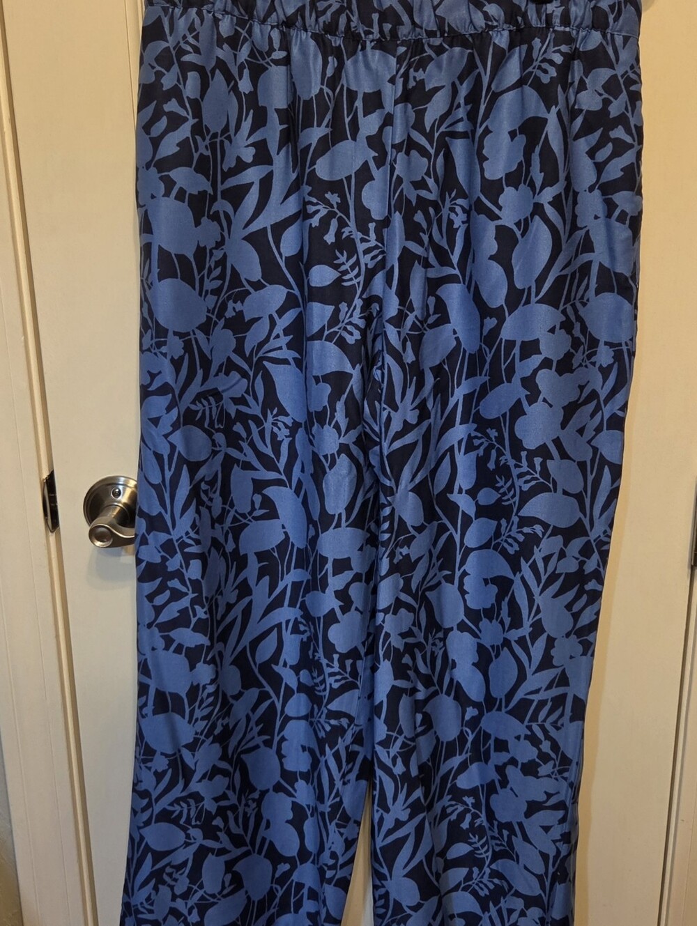 Talbots Blue Floral Print Women's Wide Leg Pants Petite Large!